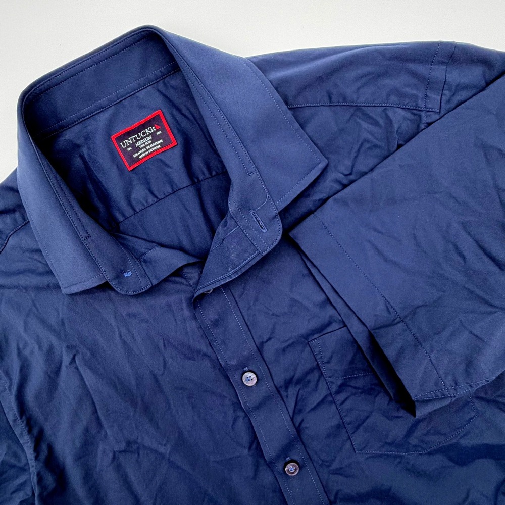 UNTUCKit Gironde SS Navy Blue Tall Slim Fit Short Sleeve Button Down Shirt Med
